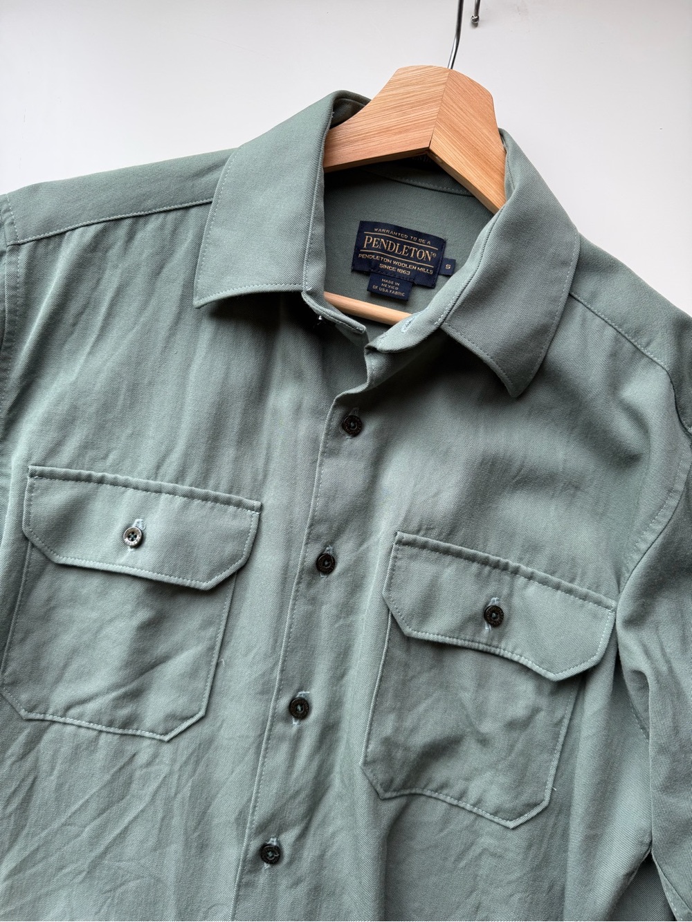 Pendleton Vintage Olive Green Dual Flat Pocket Button-Up Utility Shirt Wool